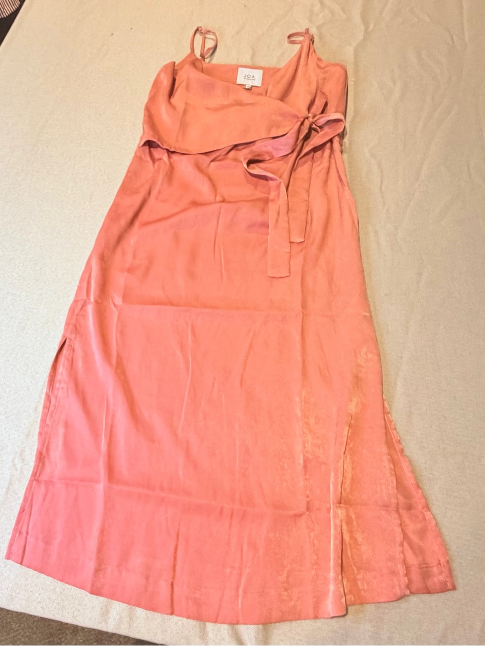 J.O.A. Coral-Peach Slip Dress with Tie Waist